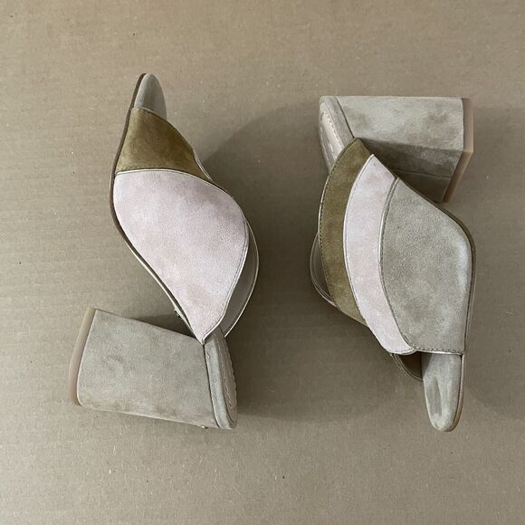 Coach Bria Women Tan Pink Oat Pale Blush Open Toe Block Heel CB Mules Size 5B - Picture 5 of 12